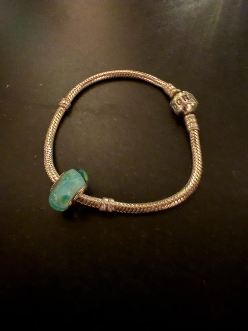 Pandora Silver Bracelet with Turquoise Glass Charm